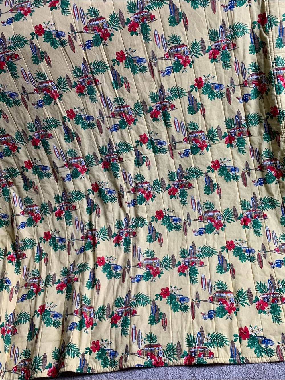 Rare Vintage 80s Contessa Hawaii Woody Surfboard Palm Trees Yellow Bedspread